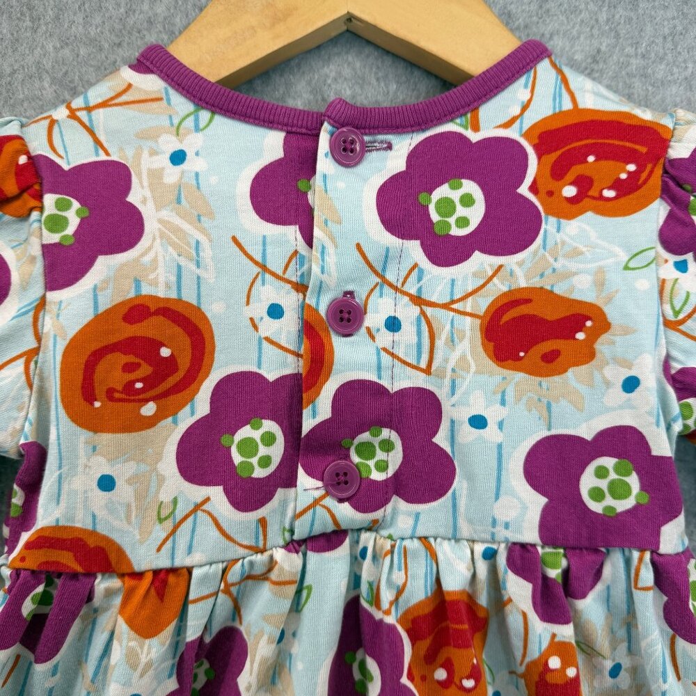 Hanna Andersson Girls Size 80 / US 2 Long Sleeve Dress Blue Purple Orange Floral - Picture 10 of 15